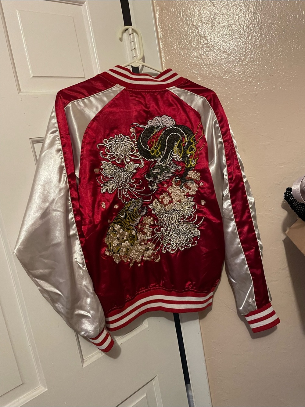 Red Japanese Tiger and Dragon Bomber Jacket